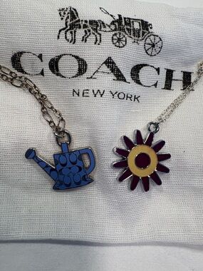 Coach Blue Watering Can & Purple Sunflower Charm Necklaces